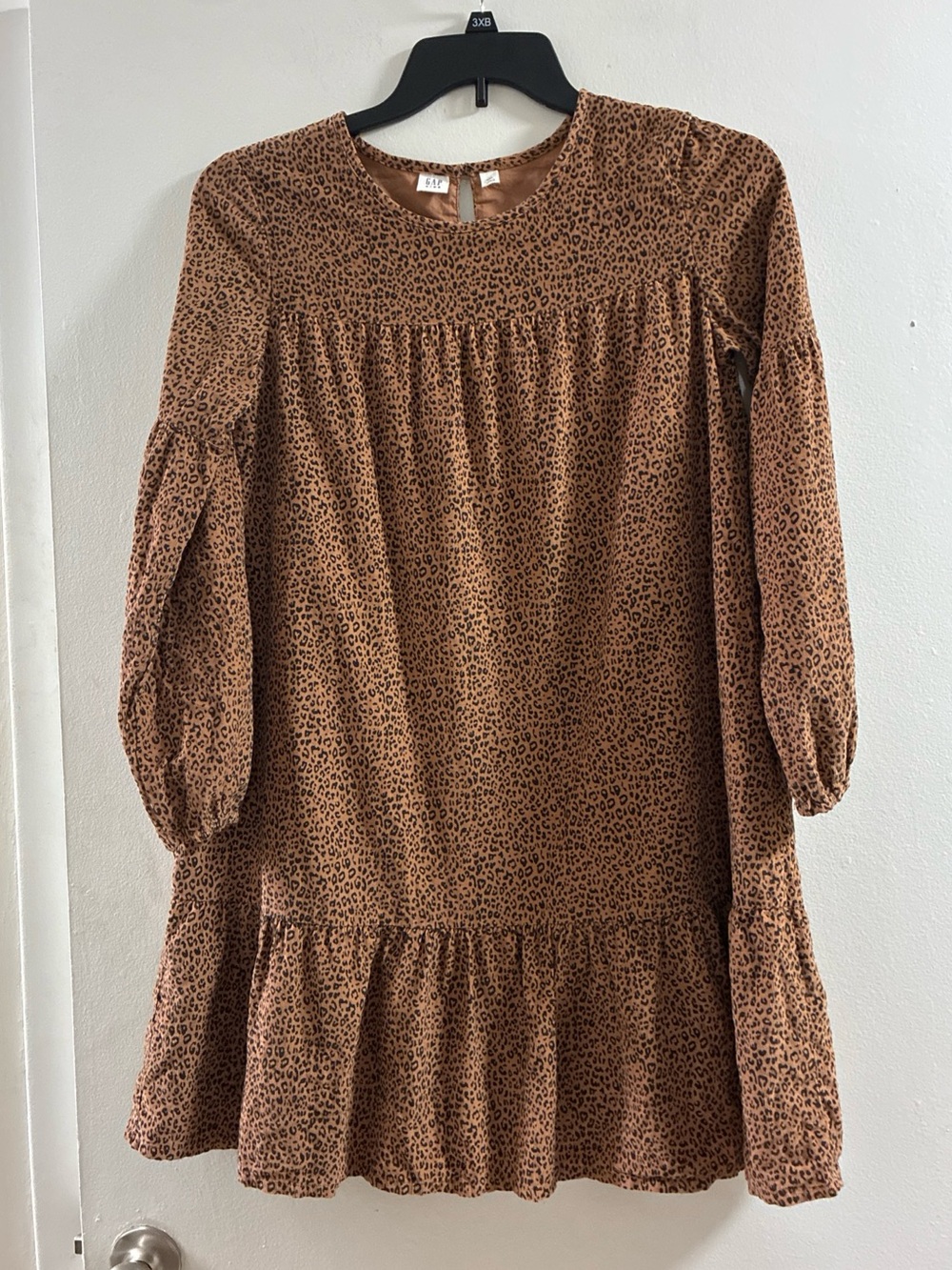 Girls Brown Leopard Print Long Sleeve Ballon Ruffled Dress